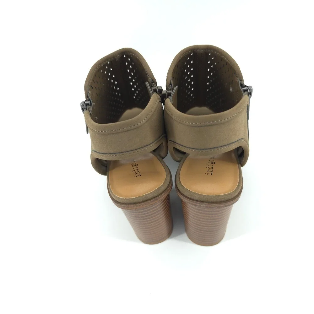 indigo rd. Womens ZENEVA Bootie Taupe Size 8M Perforated Block Heel